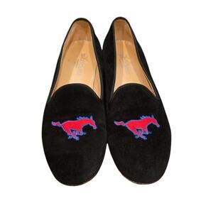 JP Crickets Women’s 8 SMU Mustangs Velvet Loafers Black Embroidered Dallas